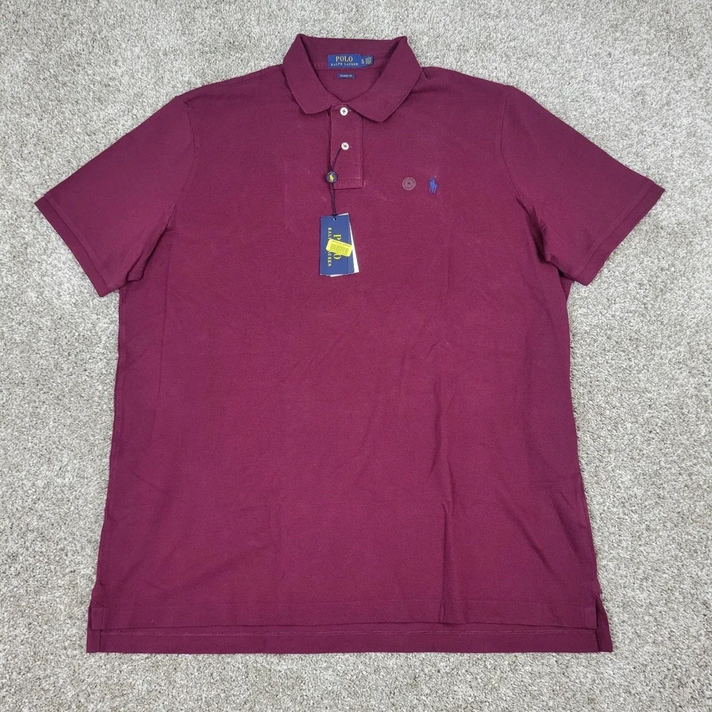 NWT Polo Ralph Lauren Mens XL Solid Maroon Pony Stretch Knit Polo Short Sleeve